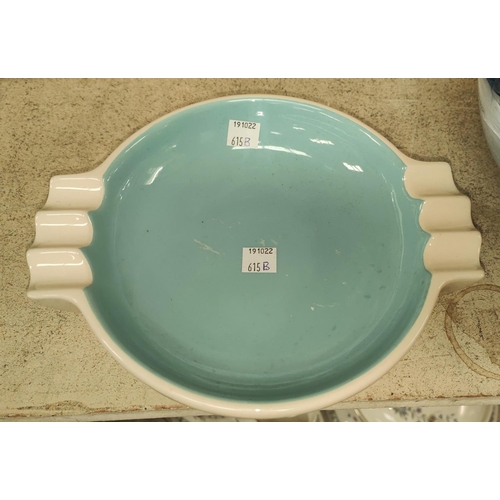 615B - A Villeroy & Boch cream dish with turquoise inner bowl, lobed 'handles' to each side, max w.22cm... 