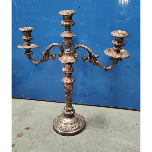 636B - A silver plated three branch candelabra