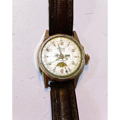 679B - A mid 20th century gent's wristwatch by Le Phare, with moon phase, day and month complications with ... 