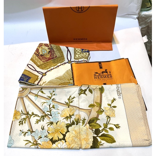 742 - Two Hermes silk headscarves with original packaging and bag