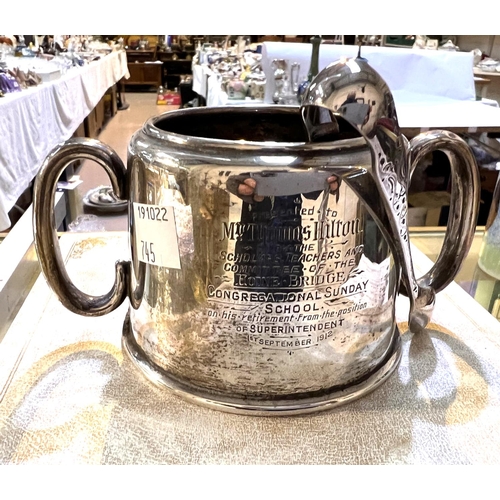 745 - A hallmarked silver sugar bowl, inscribed, Birmingham 1910, 5.25oz; a selection of silver plate