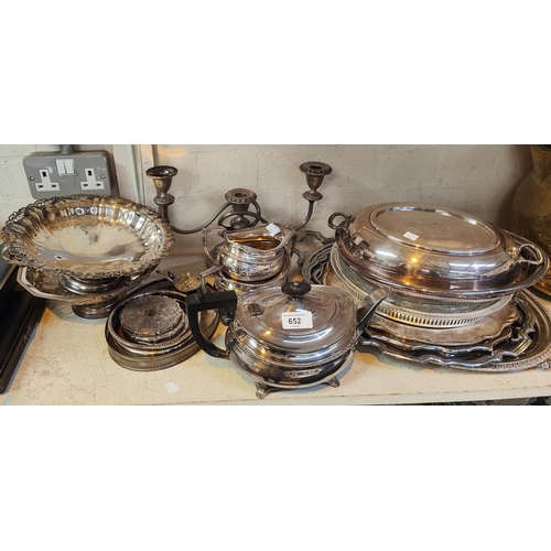 652 - A selection of silver plate including tea pot etc