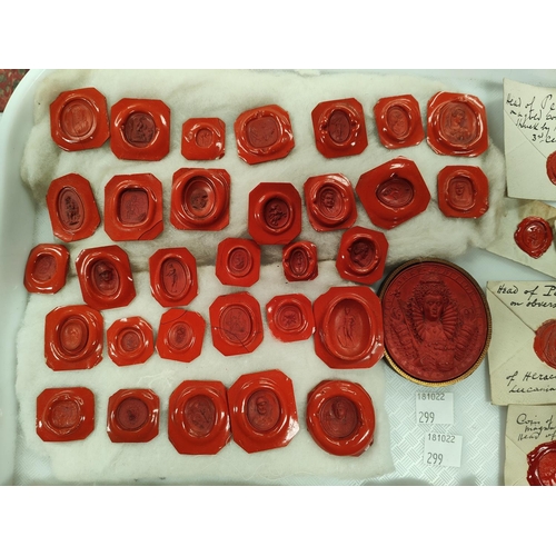 52 - A 19th century red wax seal of Queen Elizabeth I, gilt surround, 6.3cm and a collection of 19th cent... 