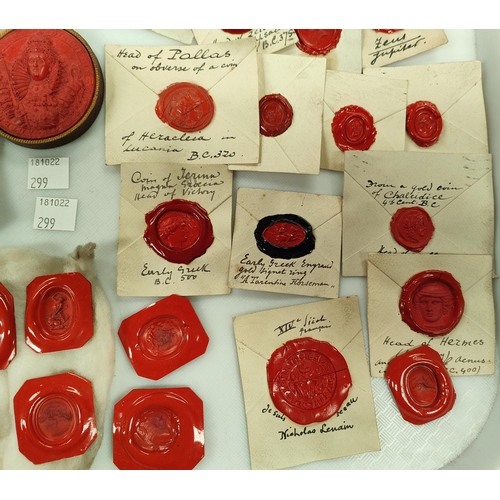 52 - A 19th century red wax seal of Queen Elizabeth I, gilt surround, 6.3cm and a collection of 19th cent... 