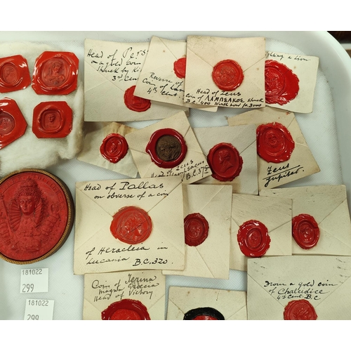 52 - A 19th century red wax seal of Queen Elizabeth I, gilt surround, 6.3cm and a collection of 19th cent... 