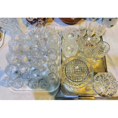 557 - A set of 7 leaded cut glass Champagne glasses, 6 Brandy glasses, other leaded cut glass etc; a glass... 