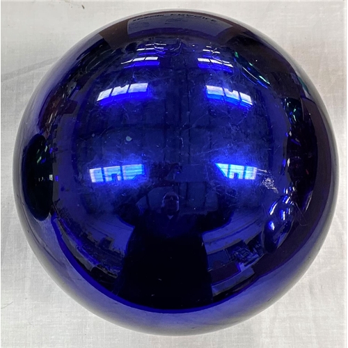 604 - A vintage blue mirror glass silvered witch ball, 16cm