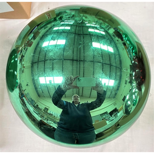 606 - A vintage large green glass mirror witch ball, 23cm