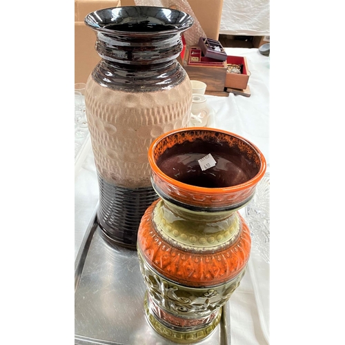 610 - Two good sized    German vases, one brown glaze, one orange and green