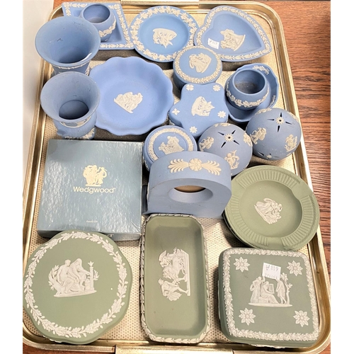 618A - Two Wedgwood light blue jasperware fruit bowls; a selection of blue and green jasperware, 19 pieces ... 