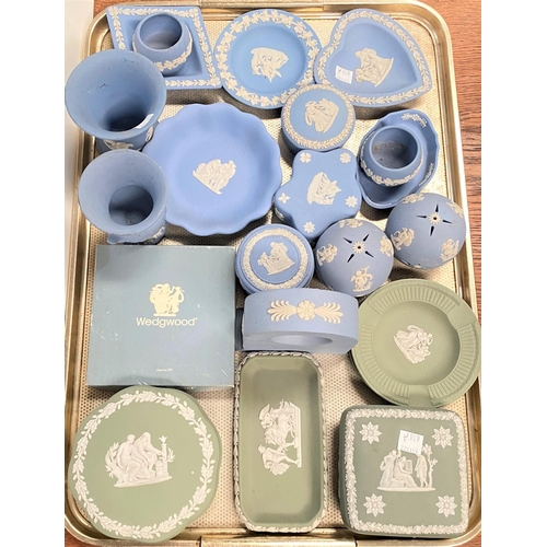 618A - Two Wedgwood light blue jasperware fruit bowls; a selection of blue and green jasperware, 19 pieces ... 