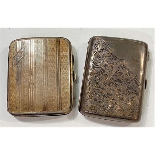 673 - A hallmarked silver chased cigarette case; an engine turned cigarette case, Birmingham 1919 & 19... 