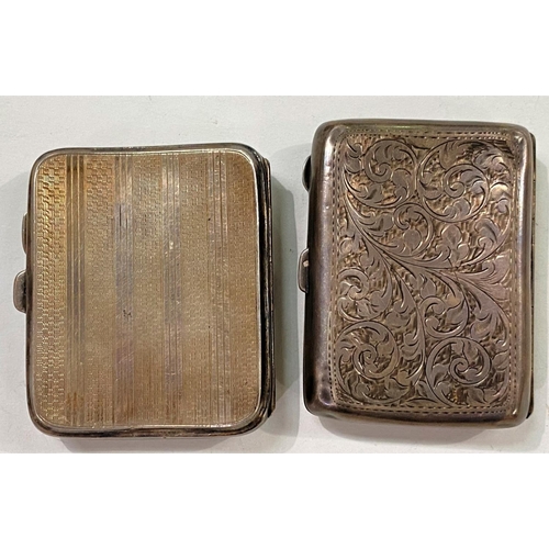 673 - A hallmarked silver chased cigarette case; an engine turned cigarette case, Birmingham 1919 & 19... 