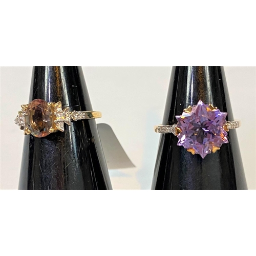 682 - A 9 carat hallmarked gold dress ring set Wobito Snowflake cut Rose de France amethyst, 4.18 carat, f... 