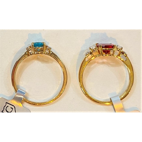 686 - A 9 carat hallmarked gold ring set Madagascan blue apatite and white zircon, size N/O, 2gm; a 9 cara... 