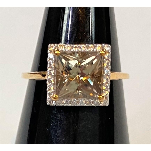 690 - A 9 carat hallmarked gold dress ring set square Csarite, 1.99 carat, and white zircon, size L/M, 1.8... 