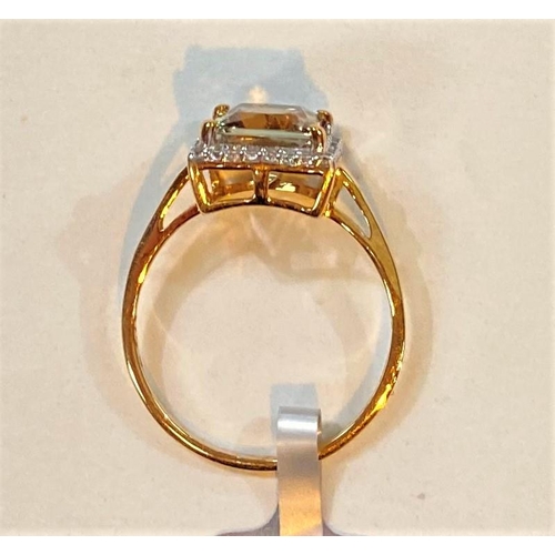 690 - A 9 carat hallmarked gold dress ring set square Csarite, 1.99 carat, and white zircon, size L/M, 1.8... 