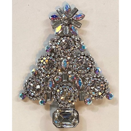 702 - Butler & Wilson:  a large clear diamanté Christmas tree brooch, length 10cm, in orig... 