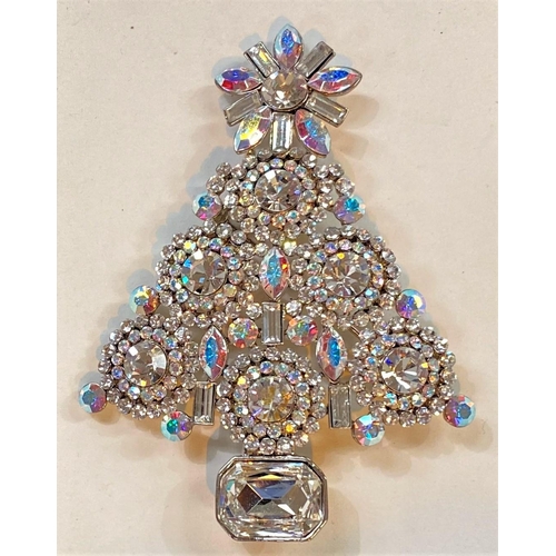 702 - Butler & Wilson:  a large clear diamanté Christmas tree brooch, length 10cm, in orig... 