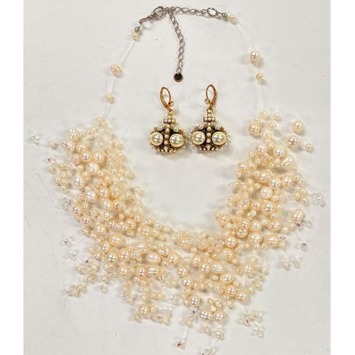 707 - Butler & Wilson:  a fresh water pearl and crystal collar style necklace with multi-drops, i... 