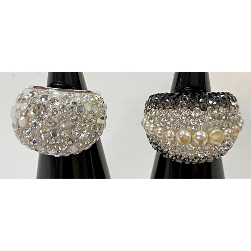 710 - Swarovski:  a fancy cocktail ring set multi-crystals and opaque white stones, size L (1 small s... 