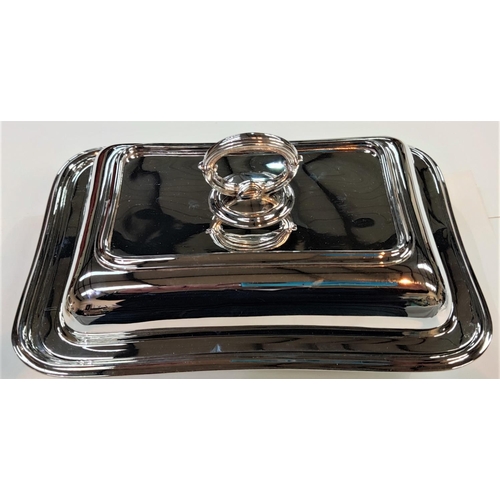 721 - A silver plated rectangular asparagus dish, inscribed; 2 silver plated rectangular entree dishes