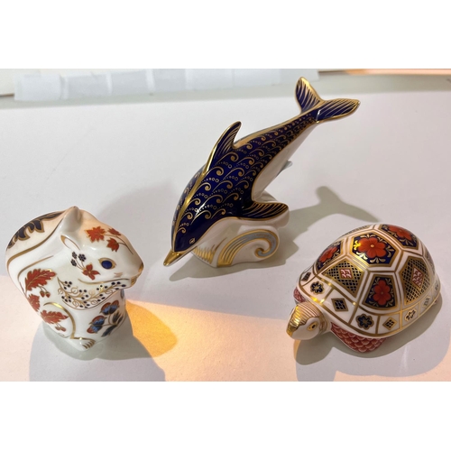 526 - Three Royal Crown Derby animals:  dolphin, tortoise and squirrel