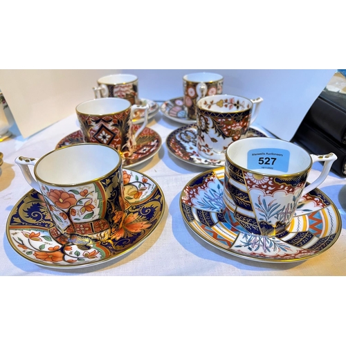 527 - A set of 6 Royal Crown Derby coffee cups and saucers:  Tree of Life; Derby Old Japan; Pard... 