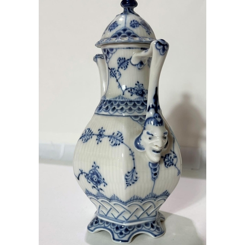 531 - A Royal Copenhagen 18th century style coffee pot, onion pattern, with face mask mounts