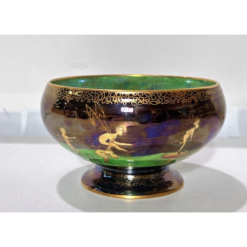 637 - Daisy Makeig-Jones - a Wedgwood Fairyland luster Empire style pedestal bowl with Leapfrogging Elves ... 