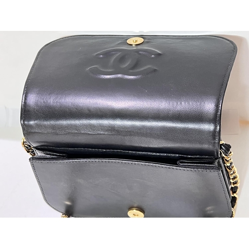 166 - A black soft lamb leather cross body double flap bag with embossed CC logos to front and back flaps ... 