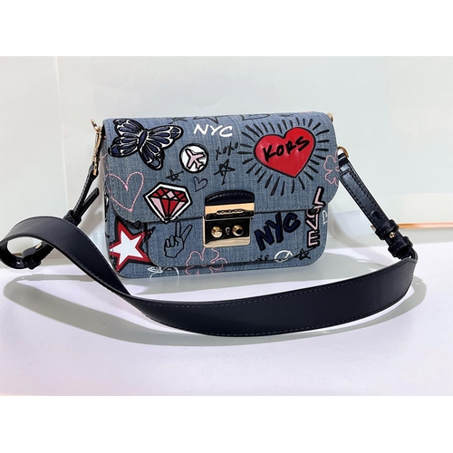 167 - MICHAEL KORS - Sloan Editor embroidered washed blue shoulder crossover graffiti bag, collectable wit... 