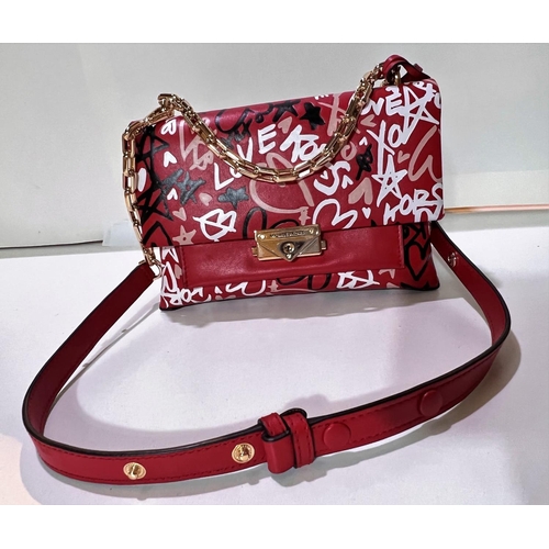 168 - MICHAEL KORS - CECE Graffiti print leather small shoulder bag in red with tags