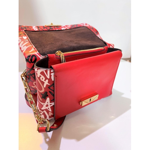 168 - MICHAEL KORS - CECE Graffiti print leather small shoulder bag in red with tags