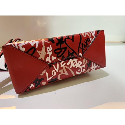 168 - MICHAEL KORS - CECE Graffiti print leather small shoulder bag in red with tags