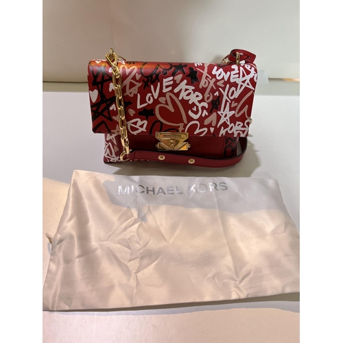 168 - MICHAEL KORS - CECE Graffiti print leather small shoulder bag in red with tags