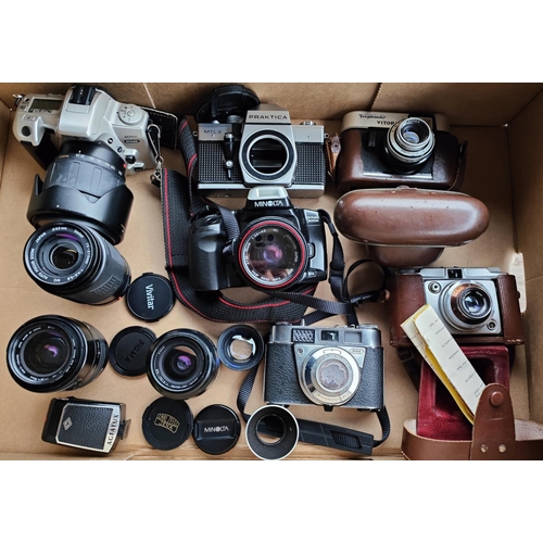 155 - Various vintage cameras SLR etc with varying lenses, tripods etc