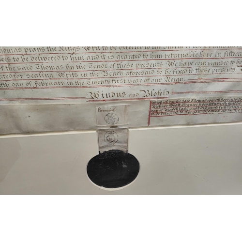 187 - George III circa 1781, a deed on vellum detailing a religious land grant, bearing half length portra... 