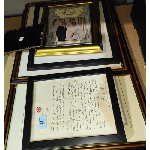 26 - A GV facsimile POW letter, 1918, framed and glazed; 2 framed photos:  Jack Nicholson & Mel ... 
