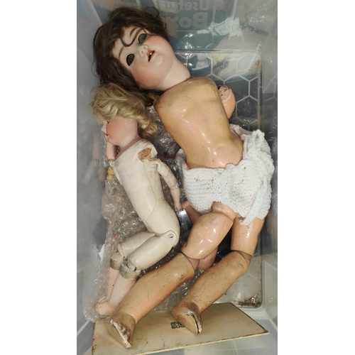 36 - An Armand Marseille china head and shoulders doll with kidskin body, 45cm (arms off) and another dol... 