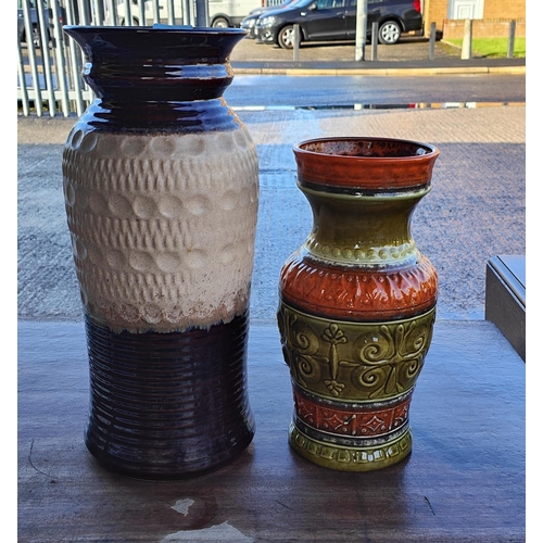 610 - Two good sized    German vases, one brown glaze, one orange and green