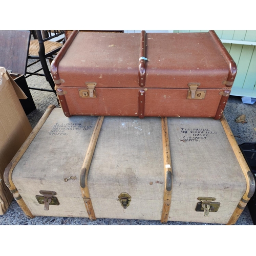 67 - 2 travel trunks, one wood bound and another