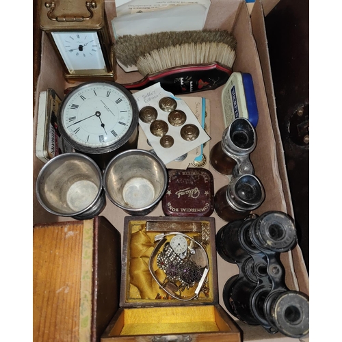 69 - A selection of military buttons, binoculars, costume jewellery etc