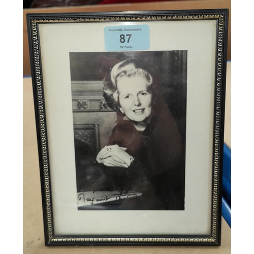 87 - A signed photograph of Margaret Thatcher, black and white