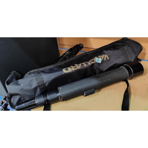 95 - A Vanguard telescope with tripod and bag; a selfie stick