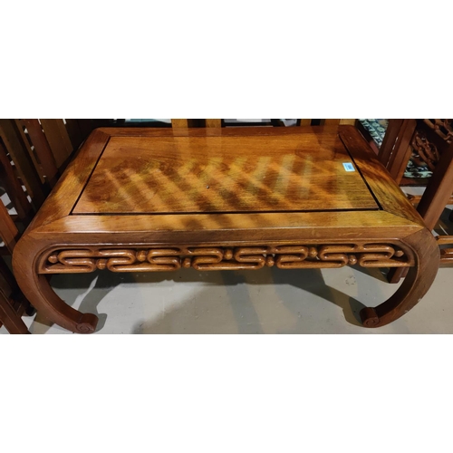 989 - A reproduction oriental hardwood opium table with carved legs and pierced under rail50 years old and... 