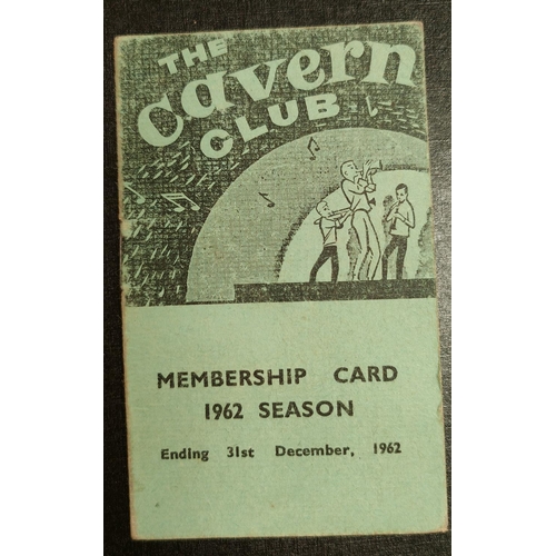 103 - An original membership card for The Cavern Club Liverpool, 1962 season