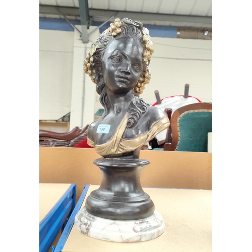 158 - A modern bronze of young girl with grapes and vines in her hair on marble base