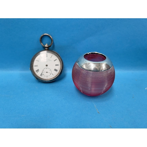 650 - A continental silver pocket watch and a selection of hallmarked silver spoons etc