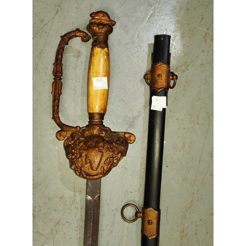 359E - A Canadian Lodge dress sword with embossed blade stag decoration and beaver to the finial